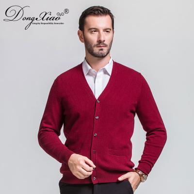 China Anti-pilling Best Selling Handmade Mens Red Button Cardigan Cashmere V-neck Sweater for sale