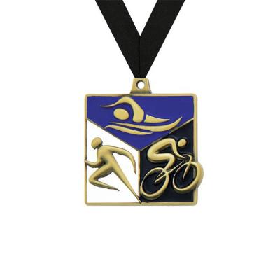 China Souvenir Gifts Manuafacture Promotion Customized 3D Soft Enamel Reward Swim Running Medal With Ribbon Hanger Custom Triathlon Medal for sale