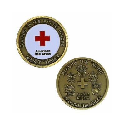 China Souvenir Gifts Promotion Maker Antique Brass American Red Cross We Serve Custom Medical Group Red Cross Challenge Coins for sale