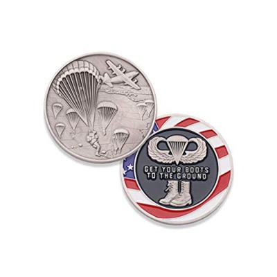 Κίνα Souvenir Gifts Promotion Manufacturer 3D Souvenir Medallion Antique Silver Enamel USA Military Paratrooper Challenge Custom Airborne Coins προς πώληση