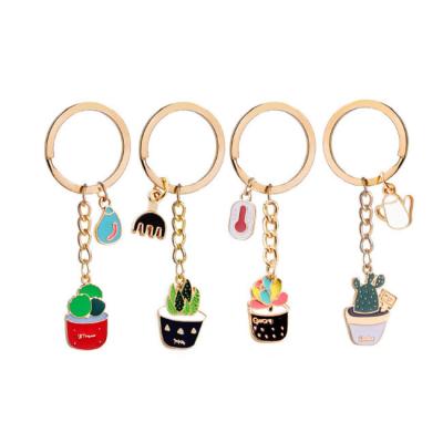 중국 Hot Selling Souvenir Gifts Promotion Manufacture Custom Your Own Designs Soft Enamel Key Chain Cactus Leaf Plant Cute Potted Tub Enamel 판매용