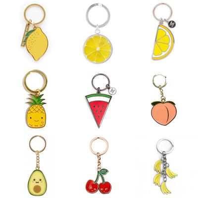 중국 Customized Soft Enamel Hard Enamel Metal Alloy Keychains Holder Lemon Peach Watermelon Custom Souvenir Gifts Promotion Manufacturer Fruits Key Chain 판매용