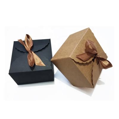 China Mini Square Gift Box Biodegradable Stain Kraft Paper Box White Black Chocolate Candy Box With Ribbon for sale