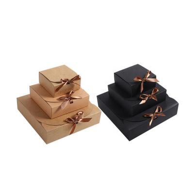 China Wholesale Plain Folding Candy Stain Chocolate Biodegradable Blank Black Paper Packaging Box With Ribbon for sale