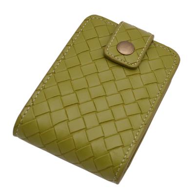 China High quality green woven custom fashion small mini leather makeup lipstick holder bag with mirror for sale