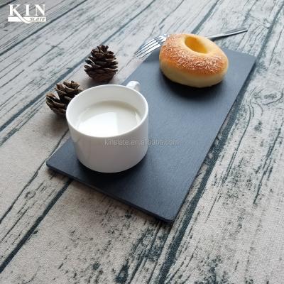 China Disposable Tableware 30*15cm Rectangle Black Natural Stone Slate Dish With Cup Holder for sale