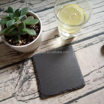 China Viable Cheap Price Lemon Tea Coaster Natural Black Laser Engraving Logo Slate Coaster With EVA Feet for sale