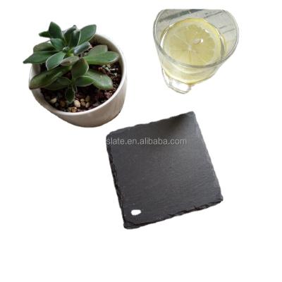 China Sustainable Natural Custom Square Black Slate Coaster With Eva Feet for sale