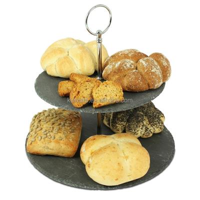 China High Quality Disposable Two Tiers Natural Slate Cake Stand For Dinner for sale