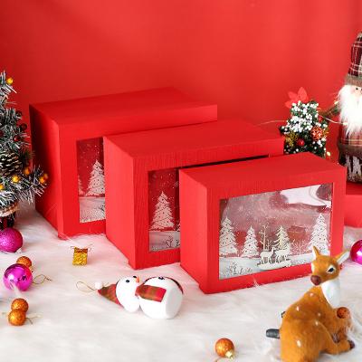 China Recyclable Christmas Gift Wrapping Paper Box With Wood Cutout 3d Tree Snowflake Inside Rectangle Gift Wrapping 32*23*18cm for sale