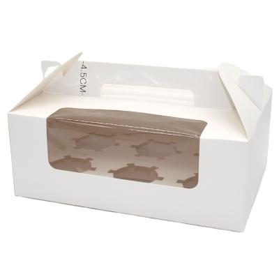 China Recyclable With Handle Cupcake Boxes 2/4/6 Hole With Window Pastry Cake Packaging Boxes Mini Custom Printed Paper Bakery Muffin for sale