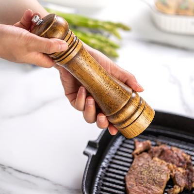 China Viable Wholesale Wooden Pepper Grinder Handmade Manual Wood Spice Salt Shaker Premium Wooden Salt Mill Customized for sale