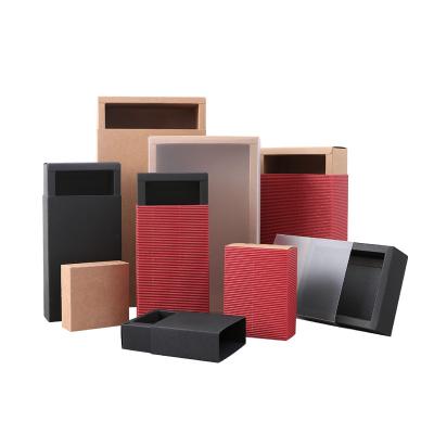 China Recyclable Customized Kraft Paper Gift Boxes Sliding Drawer Paper Box With Frosted PVC Sleeve for sale