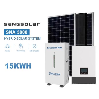 China Inversor solar SANG 5kw 10kw 15kw con 15kwh red de baterías de litio Sistema de paneles solares fotovoltaicos en venta