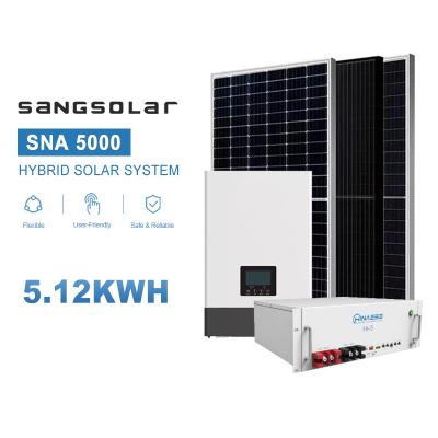 China Sangsolar 5kw Off Grid Sistema de energía solar híbrido todo en un solo almacenamiento de fase única para 5kw Sistema de energía solar en venta