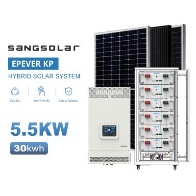 中国 サンソーラー 5.5kw 10kw 48v 220v 230v 15kwh 30kwh リチウム電池 ネットワークオフ バッテリーなしの太陽光発電システム 販売のため