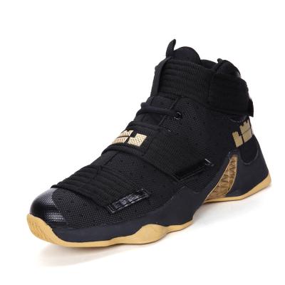 China 2021 New Fashion Black-gold Men Basketball Shoes Breathable High Quality Professional High Top Sneakers for sale