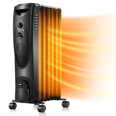 China Hotel 1500W Oil Filled Radiator Heater Portable Electric Heater with 3 Heat Settings Adjustable Thermostat for indoor use (Black) for sale