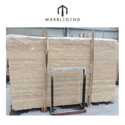 China Floor Wholesale Natural Decorative Polished Beige Travertine Marble Slab Price for sale