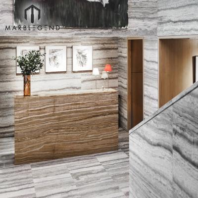 China Modern Straight Vein Cutting Wood Grain Gray Travertine Tile Natural Silver for sale