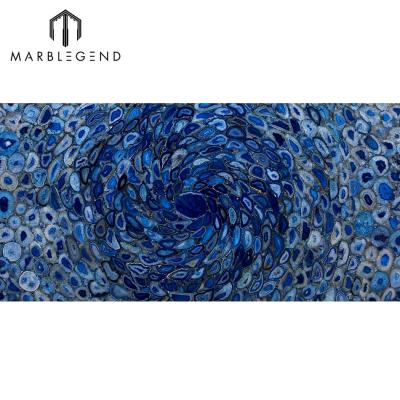 China Interior Decoration Modern Luxury Blue Agate Stone Slab For Wall for sale