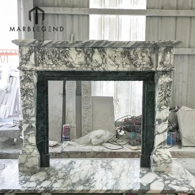 China Modern Decorative Fireplace Surround Natural Stone Fireplace Mantel Hand Carved Marble Fireplace Frame for sale