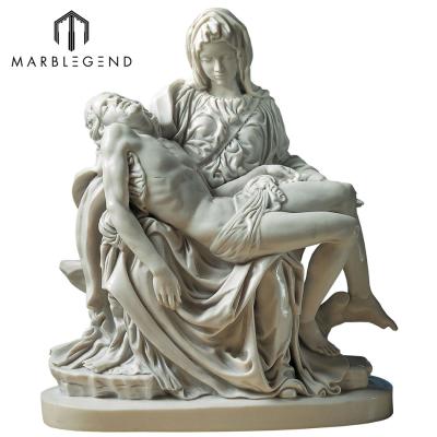 China Western Hand Carved Natural Chinese White Marble Mary and Jesus Pieta Statue for sale