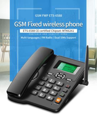 China 2021hot Low Cost Cordless Phone 6588 GSM FWP Fixed Cordless Phone 2SIM FM Radio ETS-6588 for sale