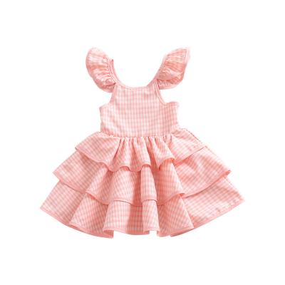 China New Summer Toddler Princess Dress Kids Cotton Breathable Causal Dress Ruffles Babies Plaid Dress for sale