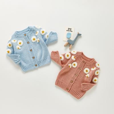 China Plus Size Warm Knit Shirt Baby Embroidered Long Cardigan Sweater Sleeveless Infant Daisy Top for sale