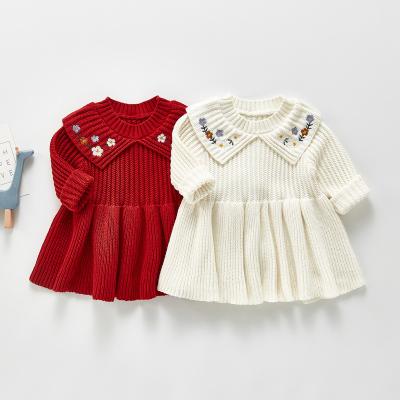 China Baby Rib Dress Princess Comfotable Baby Embroidery Sweater Winter Knitted Skirt Warm Sweater for sale