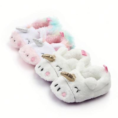 China Walking Shoes Soft-Soled Baby Shoe Cartoon Unicorn Shoes Cute Fluffy Slippers Winter Fur Toddler Warm Infant Non-Slip Hutch Newborn Shoes for sale