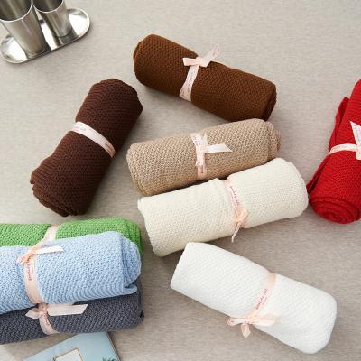 China Comfortable Soft Solid Organic Cotton Knitted Baby Throw Folded High Quality Baby Blanket for sale