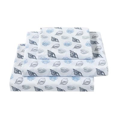 China Nondisposable Blue Seashell Printed 100% Polyester Microfiber Bedding Sheet Set for sale