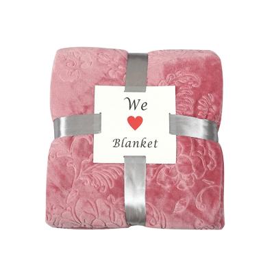 China Sustainable High Quality Polyester Embossed Flannel Fleece Blanket for sale