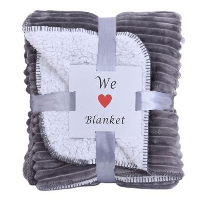 China Wholesale 100% Polyester Stripe Flannel Sherpa Fleece Throw Blanket PORTABLE for sale