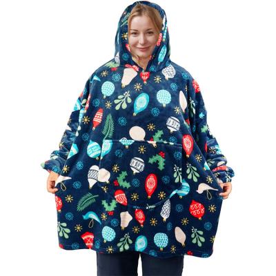 China Wearable Blanket Sweatshirt Hoodie Fleece Flannel Blanket With Large Front Pocket Floral for sale