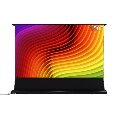 China Electric 150 Inch Motorized Rising Perforated Projection Screen Acoustic Tension Floor Screen Sound Transparent Weave for sale