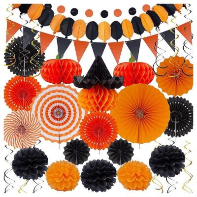 China Halloween party wall sticker set Good Price Of Halloween Theme Party Black Orange Color Wall Sticker Set Backdrop for sale