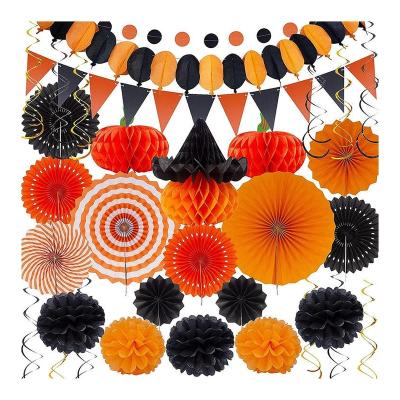 China Halloween party wall sticker set New Paper Pom Poms Unique And Orignal Design Halloween Eve Party Supplies Sticker Backdrop for sale