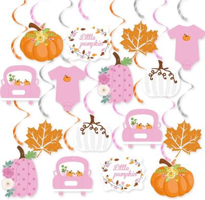 China Pink decorations for girl Little Pumpkin Party Hanging Pink Girl Little Pumpkin Baby Shower Decoration Pumpkin Truck Maple Leaf Hanging Swirl Streamer for sale