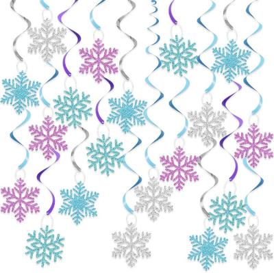 China Winter party for birthday 20Pcs Winter Snowflake Hanging Swirls Decorations Winter Hanging Ceiling Streamers Purple Blue White Snowflakes Garland for sale