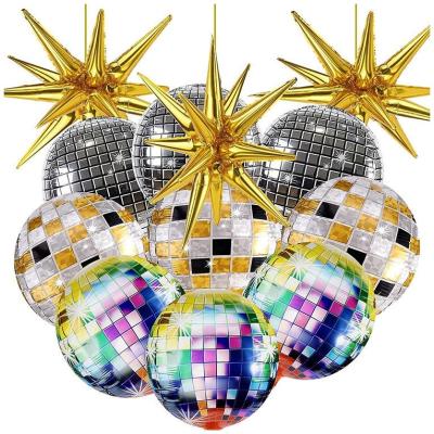 China Good for any party Hot Sale Theme Party Decoration 12 Pcs 4D Disco Ball Gold Explosion Star Foil Balloons for sale