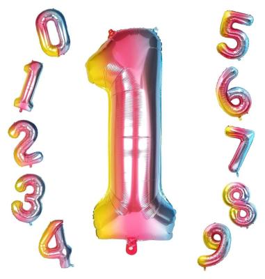 China Rainbow funny party Professional Factory Gradient Printing Surprising Decoration Beautiful Number Balloons for sale