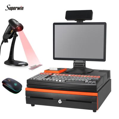 China POS PC Hard Touch Screen All In One With 58mm/80mm Printer MSR Credit Card Reader Barcode Scanner Cashier Box POS System for sale