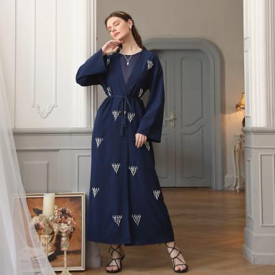 China Women Handmade Muslim Open Kimono Robes Polyester Fiber Bead Islamic Open Abaya for sale