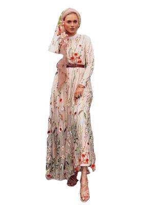 China Polyester Fashionable Lace Embroidered Muslim Dress For Ladies Muslim Abaya Dresses for sale