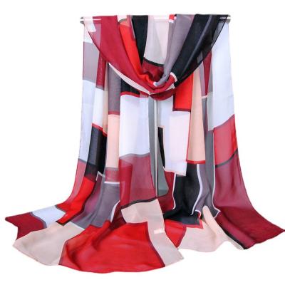 China Classic Popular Women Muslim Chiffon Scarf Women Stripes Geometric Hijabs for sale