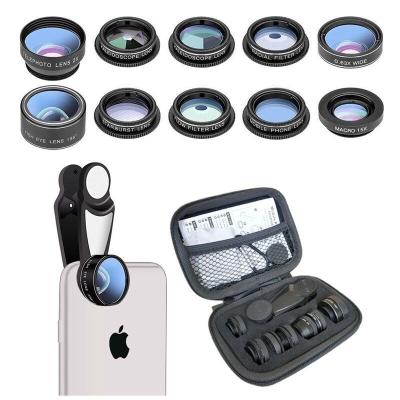 China Glass+ABS Aluminum + LIGINN Optical Plastic Multifunctional 10 in 1 Mobile Phone Camera Lens for All Smartphone L-1001 for sale