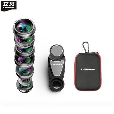 China New Products Glass+ABS LIGINN COMPLETE lens kit 7 in1 lens kit 0.36x angle15x macro fish wide telephoto aluminum plastic lens + 2x eye optics for sale